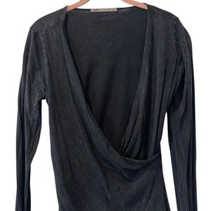 LVR Organic Yoga Crossover Pullover Distressed Black Long Sleeve Top Small‎